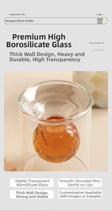 Macro detail of double-walled football shot glass with thick rim and high transparency