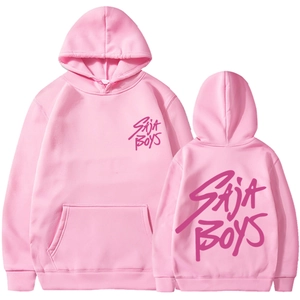 Sweat à capuche rose Saja Boys avec imprimé violet artistique devant et dos en coton