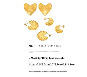Detailed set of French vintage pleated gold titanium earrings with crystal accents