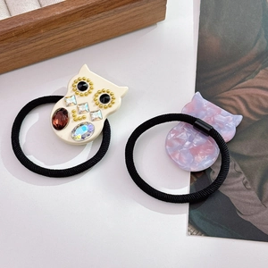 Fashionable owl hair ties with sparkling rhinestones and marble cat resin charms