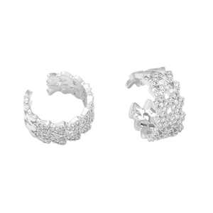 Sparkling pavé zircon wide ear cuff with cuban link design in silver plated finish