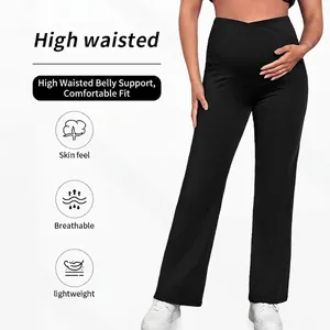 High waisted maternity yoga pants with V-shaped belly support in breathable black fabric