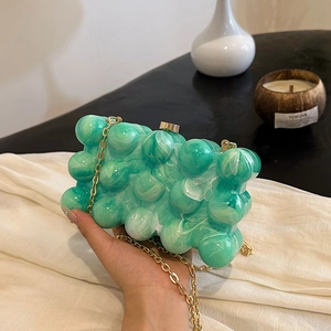 Pochette De Soirée En Acrylique À Texture Bulles Sac Bandoulière Boîte À Motif Marbre Avec Chaîne Métallique Pour Femmes