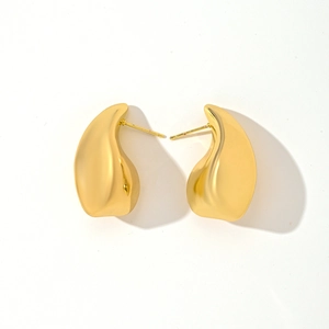 Detailed macro view of 14K gold plated irregular liquid teardrop stud earrings