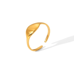 Detailed view of adjustable gold-plated stainless steel ring with drop shape