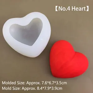 3D heart silicone mold for DIY candles and soap with finished red heart sample display