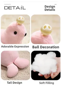 Detail view of pink plush seal toy with soft fabric texture and cute expression design