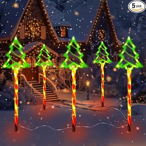5-pack outdoor solar Christmas tree lights with spiral poles for garden lawn decoration