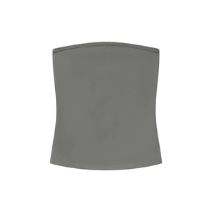 Flat lay close-up of the grey elastic tube top fabric and minimal seamless design