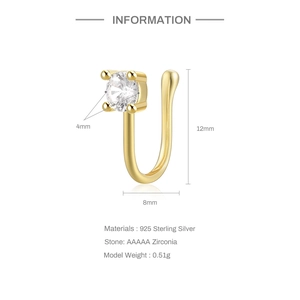 Detailed spec chart for 925 sterling silver gold nose cuff with AAAAA zirconia dimensions