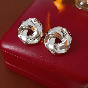 Boucles d'oreilles clous torsadées en argent brillant sur un écrin à bijoux rouge