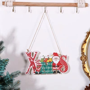 Festive wooden XMAS hanging sign with Santa elements on a decorative home stand