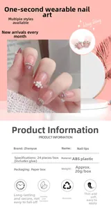 Pink gradient press-on nails set with delicate pearl flower accents and glitter finish
