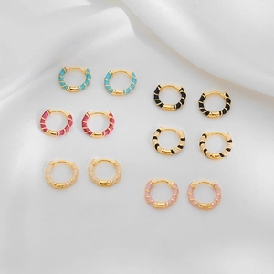 Geometric Hoop Earrings Copper Enamel Spiral Twisted Design Fashionable Minimalist Jewelry For Women Elegant Huggie Accessory