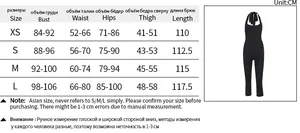 Detailed size chart for the halter neck bodysuit showing bust, waist and hip measurements