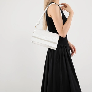 French style white quilted underarm bag with knotted strap for women's shoulder wear