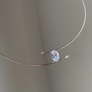 Collier Choker En Cuivre Avec Zircon Ovale Pour Femmes Collier Rigide Ouvert Avec Extrémités En Flèche Bijoux Géométriques