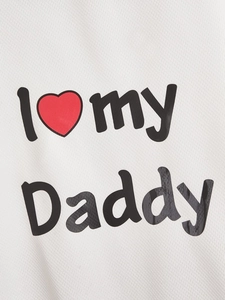 Close-up of I love my Daddy print on breathable white mesh fabric pet t-shirt