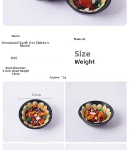 Viste dettagliate del modello in miniatura di pollo in pentola con misure 5,2cm x 1,8cm