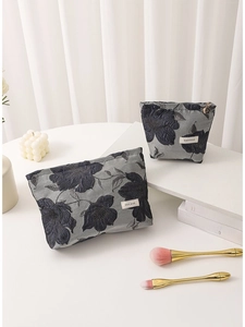 Vintage Jacquard Floral Cosmetic Bag Portable Canvas Makeup Pouch Travel Toiletries Storage Case For Women