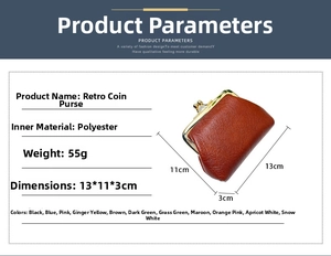 Detailed view of a vintage brown leather coin purse with golden metal clasp and neat stitching