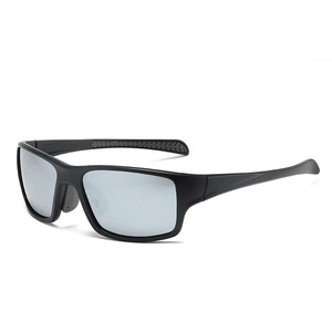 Outdoor polarized sports sunglasses with black frames and silver mirrored lenses