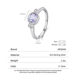 Bague élégante en argent 925 avec pierre violette de 6 mm et pierres latérales claires