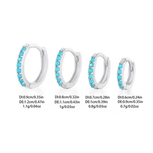 Detailed size chart for 925 sterling silver hoop earrings with turquoise stones