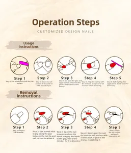 Guide showing application and removal steps for French leopard press-on nails with bows