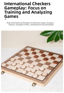 Macro detail of foldable wooden checkers board with natural wood pieces on white texture
