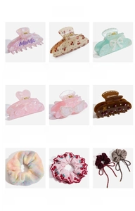 Sélection de pinces à cheveux en acétate pastel et chouchous en tissu aux couleurs variées