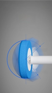 Detail of a rotating disposable toilet brush head cleaning difficult corners and gaps