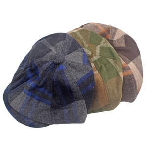 Ensemble de casquettes gavroche à carreaux en laine grise, olive et marron pour tous
