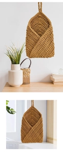 Détails du panier de rangement tissé à la main en coton montrant la texture marron caramel