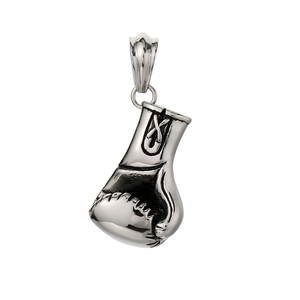 Pendentif gant de boxe en acier inoxydable argenté poli avec détails réalistes