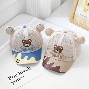 Breathable mesh baby baseball cap with cute 3D bear ears and animal embroidery