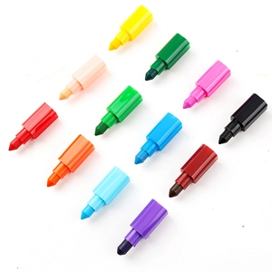 Set of 12-color creative building block crayons for children on a white background