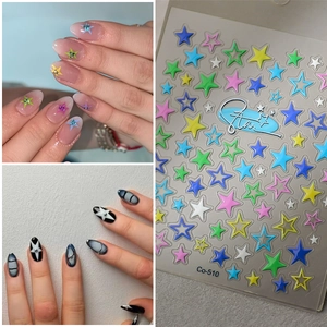 5D Embossed Star Nail Art Stickers 3D Relief Self Adhesive Waterproof Colorful Black White DIY Manicure Decoration