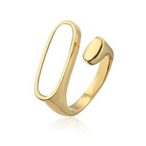 Minimalist gold plated geometric open ring with polished metal texture and mirror reflection