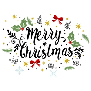 Festive Merry Christmas wall stickers set with red and green holly, stars and snowflakes
