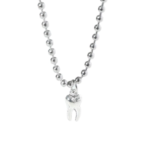 3D silver tooth pendant necklace with beaded ball chain for men and women