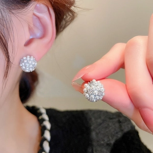 Exquisite pearl cluster stud earrings with sparkling cubic zirconia on silver posts