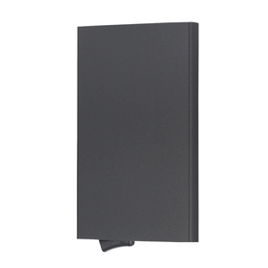 Slim black RFID blocking aluminum card holder with automatic pop-up mechanism