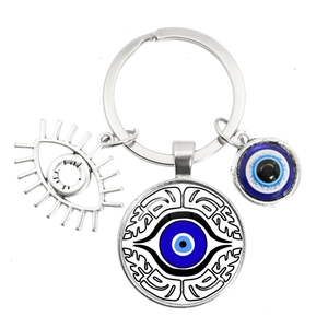 Blue Evil Eye keychain featuring silver alloy pendant with detailed glass eye pattern