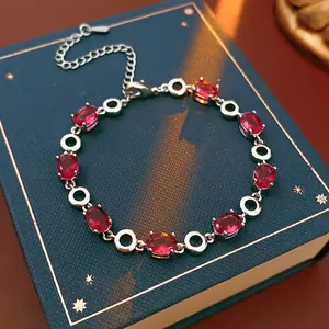 Rose Red Oval Zircon Bracelet Copper Luxury Elegant Adjustable Jewelry For Women Fashion Gift