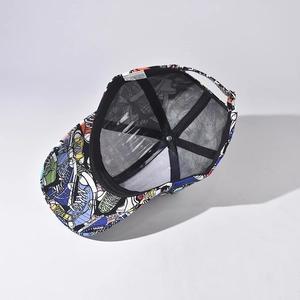 Unisex baseball cap with colorful cartoon shoe graffiti print and detailed interior view