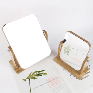 Desktop Makeup Mirror Wooden Rotating HD Vanity Mirror Single Sided Minimalist Tabletop For Bedroom Bathroom Student