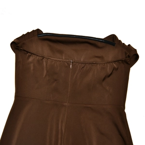 Detail of dark brown satin dress featuring a back zipper and anti-slip silicone strip