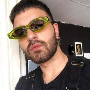 Retro Oval Sunglasses UV400 Protection PC Frame Trendy Y2K Narrow Thick Lens Streetwear Eyewear For Women Men