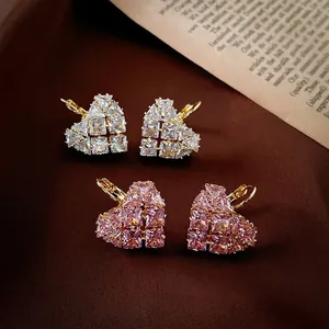 Boucles D'oreilles Huggie Forme Coeur Cuivre Zircone Avec Tige En Argent Style Romantique Doux Pour Femme Accessoire Mode